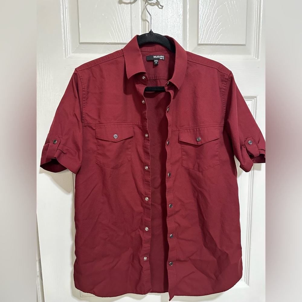 Murano Burgundy Slim Fit Casual  Men’s Medium Button Up Shirt